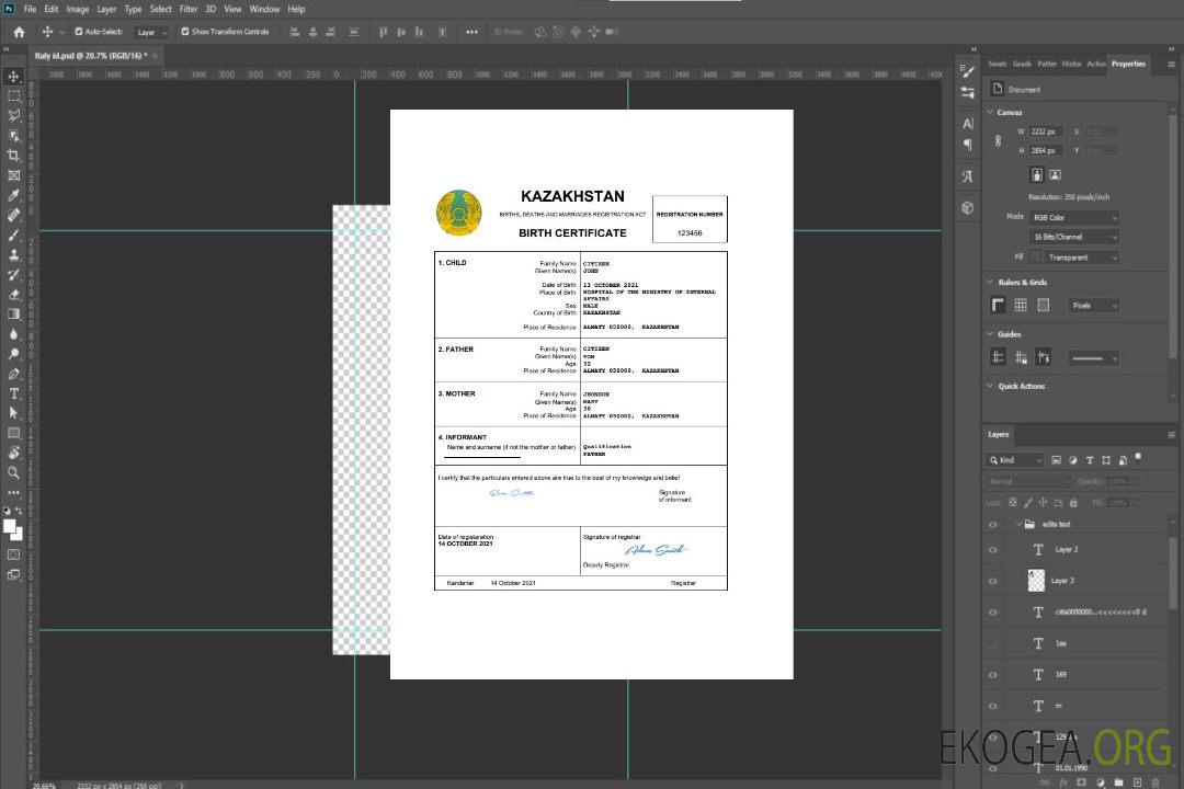 Modèle Word et PDF d'acte de naissance d'acte d'état civil du Kazakhstan template
